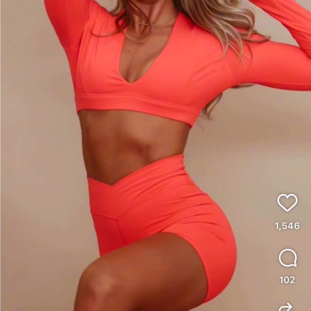 Women's Coral Active Crop Top & High-Waist Shorts Set
